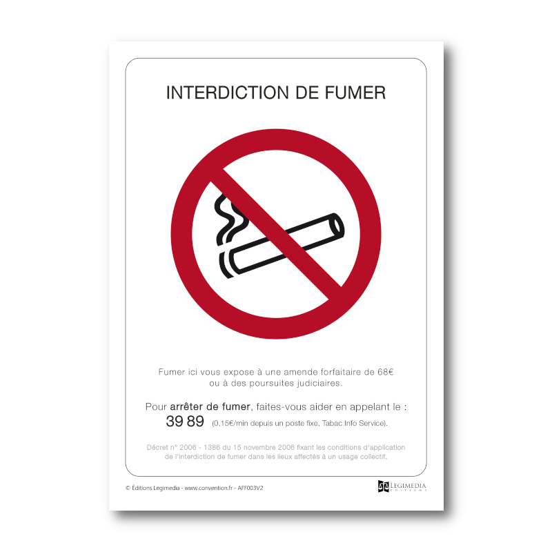 Image : Affichage interdiction de fumer - Format A5 (Étiquette à coller)