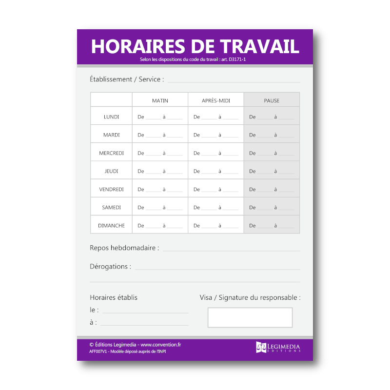 Panneau d'affichage des horaires de travail