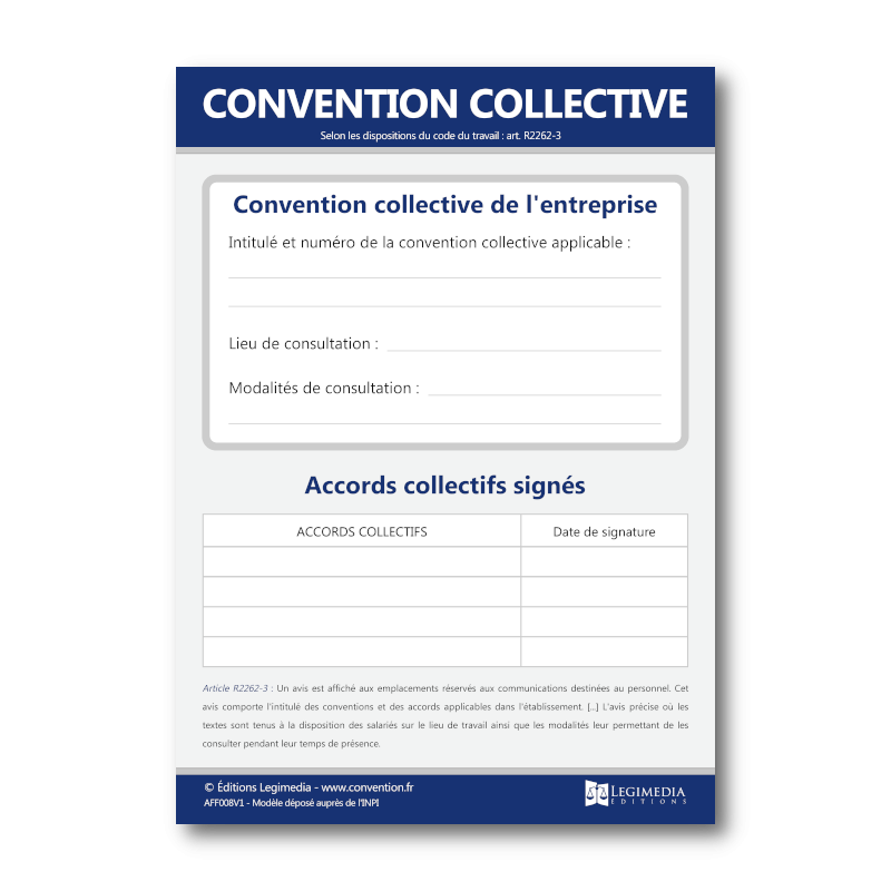 Panneau d'affichage de la convention collective