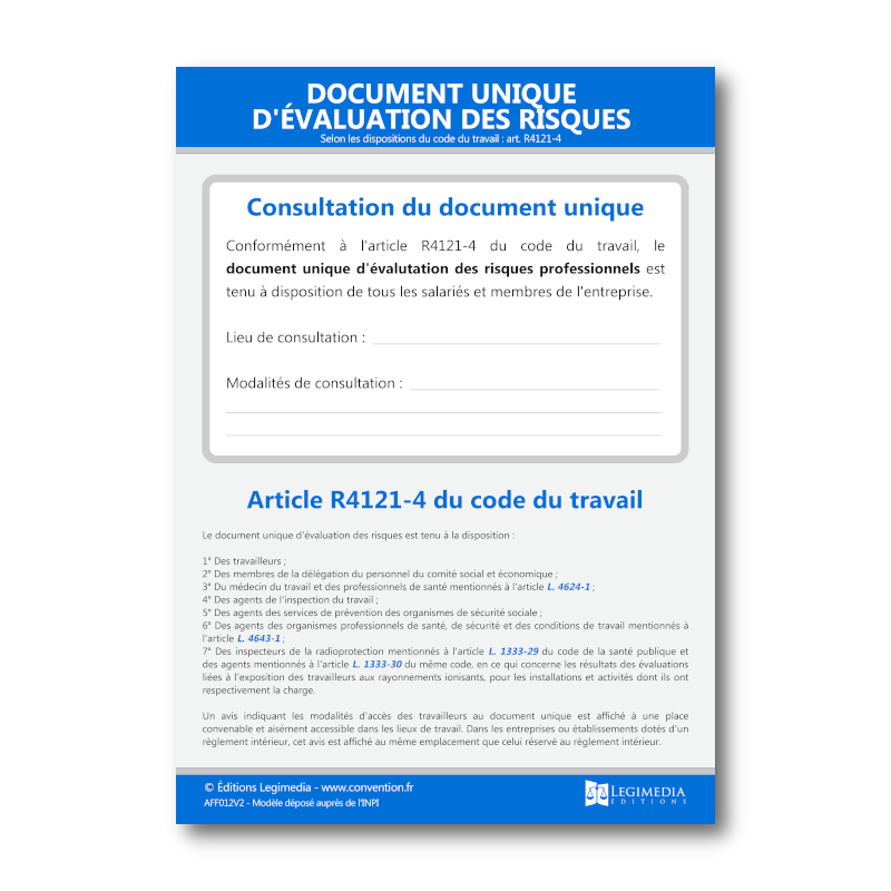 Panneau d'affichage du document unique d'évaluation des risques