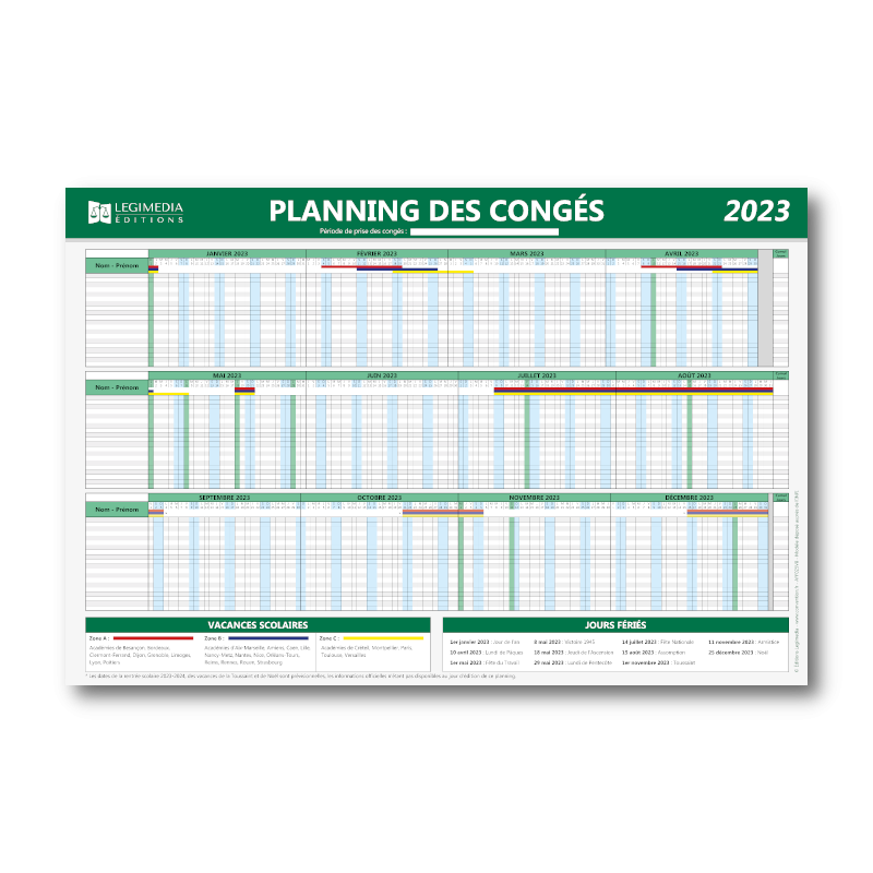 Panneau des départs en congés (janvier à décembre 2023)