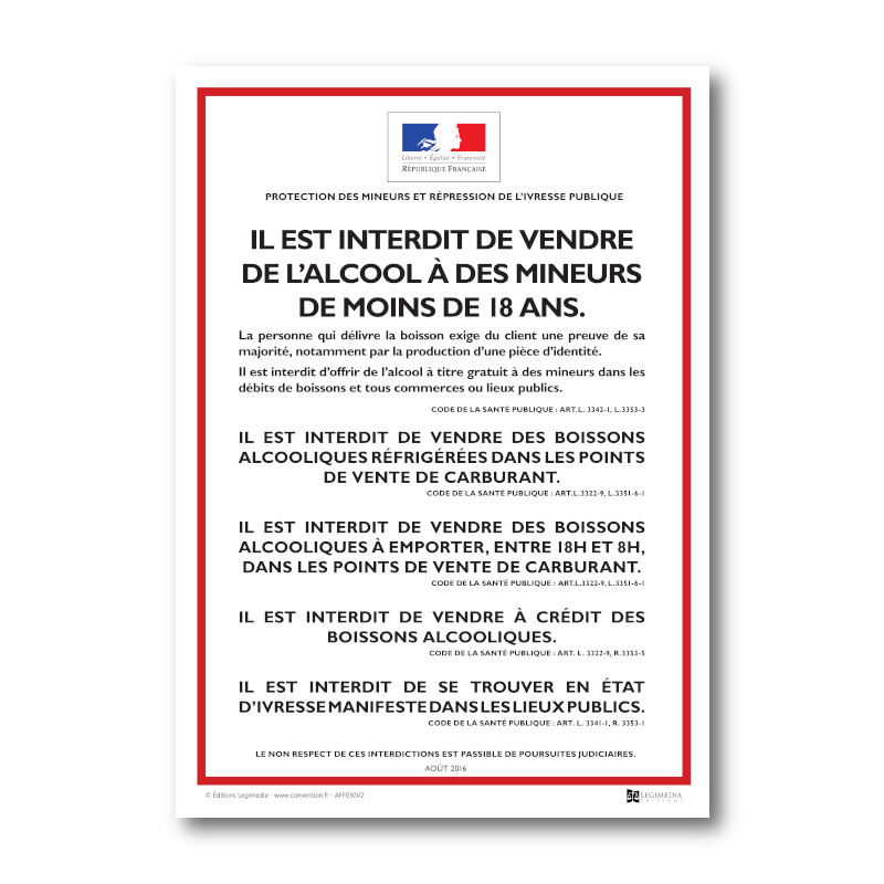 Affichage Protection des mineurs et Répression de l'ivresse publique - Station service