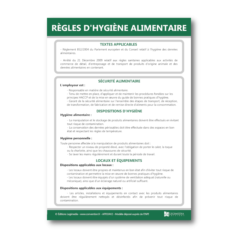 Panneau d'affichage des règles d'hygiène alimentaire