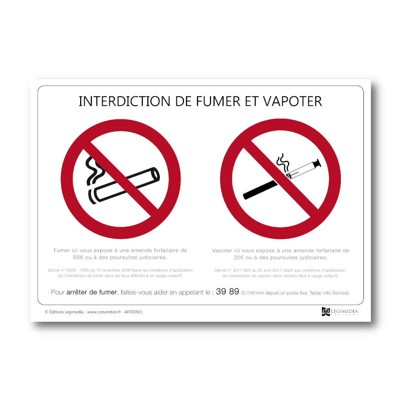 Affichage Interdiction de Fumer et de Vapoter - Format A4