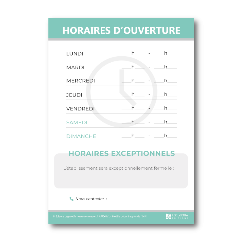 Affichage des horaires d'ouverture