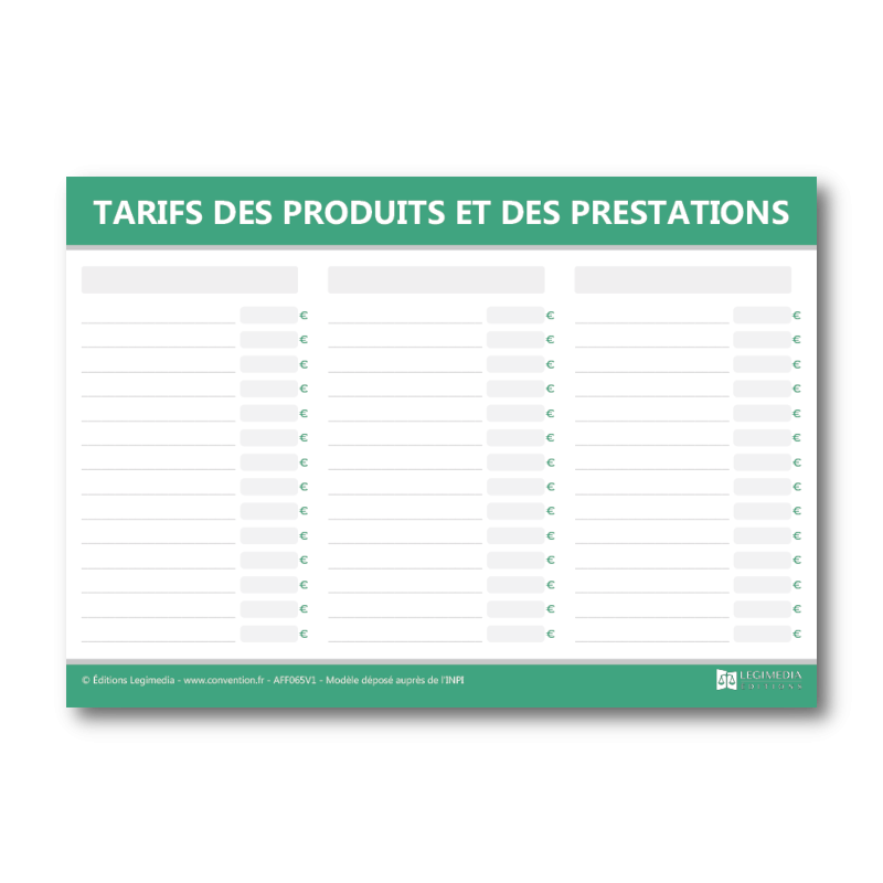 Affichage des tarifs des produits et des prestations