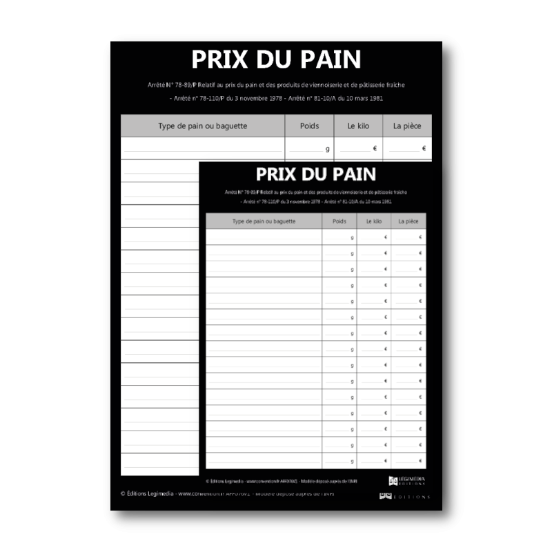 Affichage du prix du pain en boulangerie