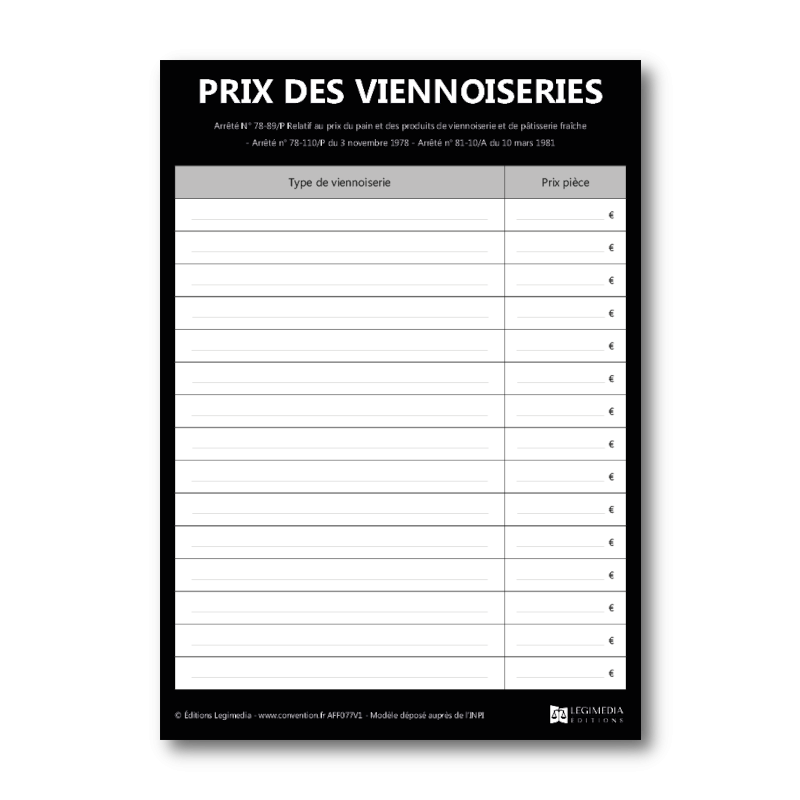 Affichage du prix des viennoiseries