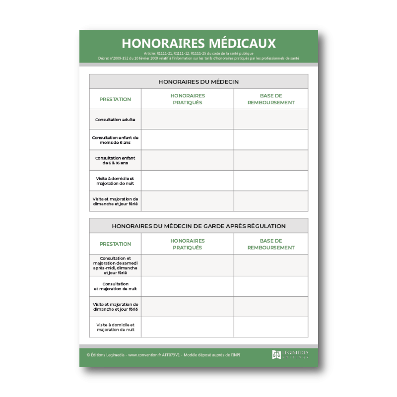 Affichage des honoraires médicaux