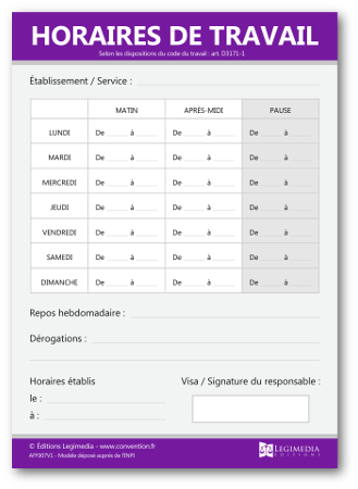 Panneau d'affichage des horaires de travail
