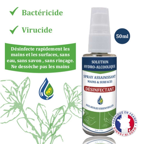 Boîte de 25 flacons de 50mL | Solution hydroalcoolique en spray désinfectant 