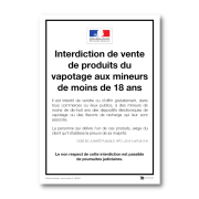 Illustration de Panneau d'affichage de l'interdiction de vente de produits du vapotage aux mineurs de moins de 18 ans