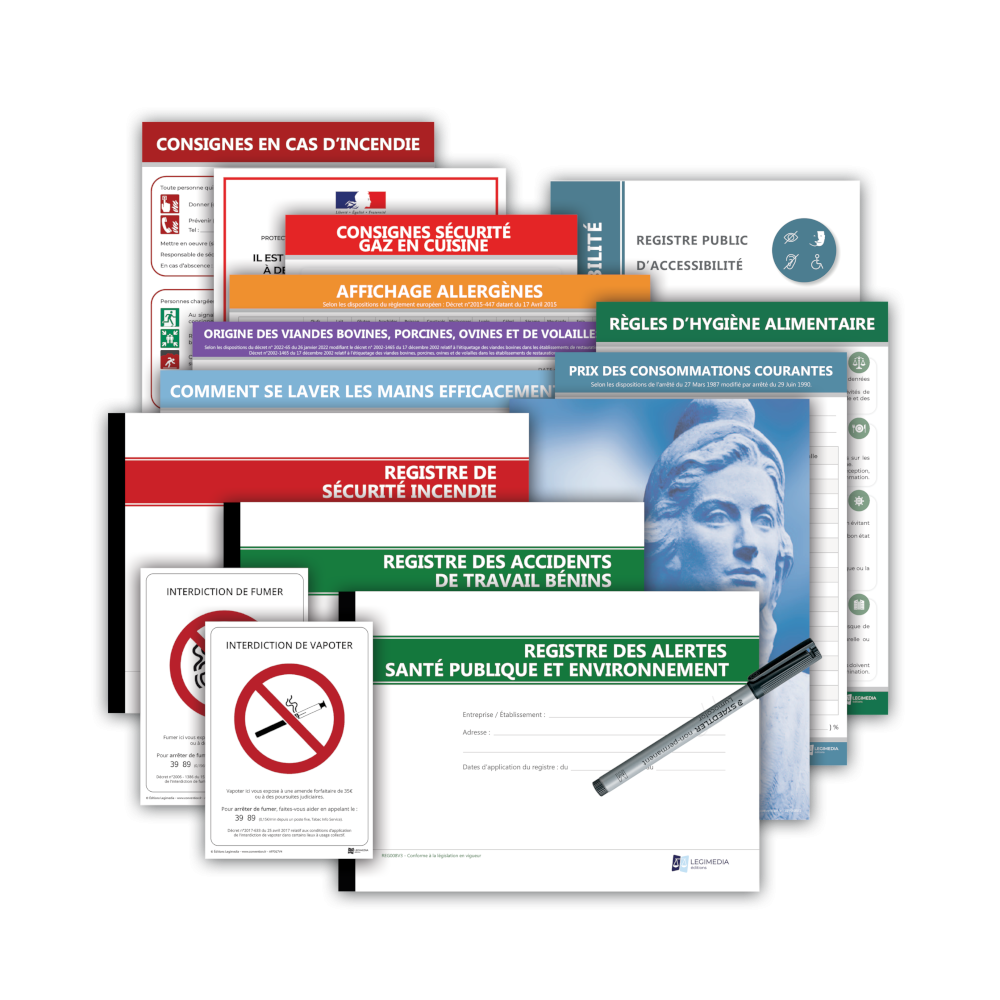 Pack Conformité Restaurant - 11 affichages et 4 registres obligatoires