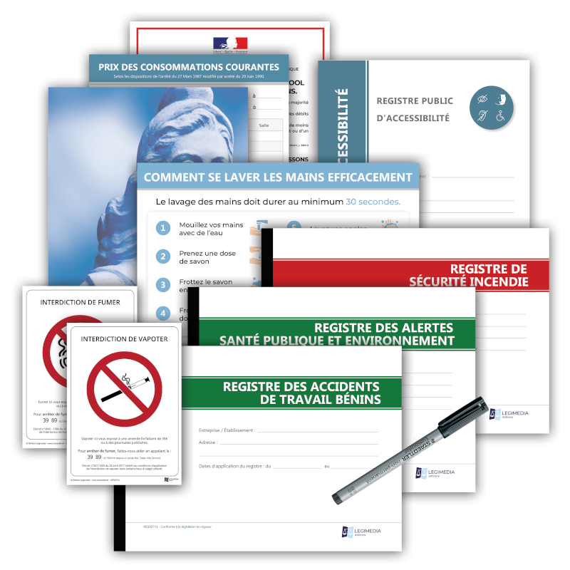 Pack Conformité Bar & Café - 6 affichages et 4 registres obligatoires