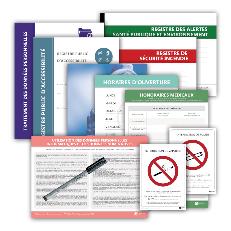 Pack Conformité Cabinet médical - 6 affichages et 4 registres obligatoires
